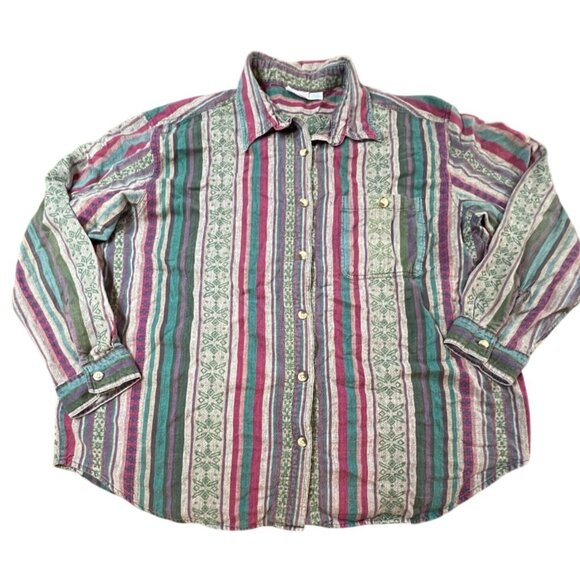 Vintage 90's Backroad Blues Button-Up Shirt 22W Embroidered Grandma Boho western - Picture 1 of 6